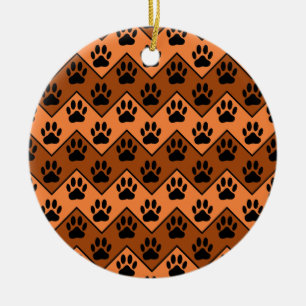 Adorno De Cerámica Naranja Y Chevron Marrón Con Patrón De Pata De Per