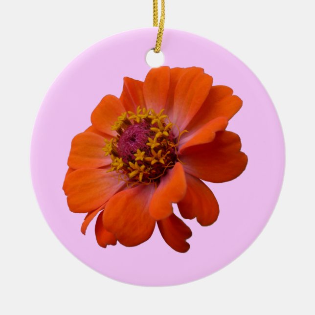 Adorno De Cerámica Naranja Zinnia Wildflower Naturaleza Floral (Frente)