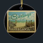 Adorno De Cerámica Narragansett Beach Vintage Travel<br><div class="desc">El diseño de esta postal antigua de Greetings From Narragansett incluye una playa de arena con un hermoso agua turquesa del océano y sobre el mar,  un cielo azul con nubes blancas onduladas. En estilo de viajes vintage.</div>