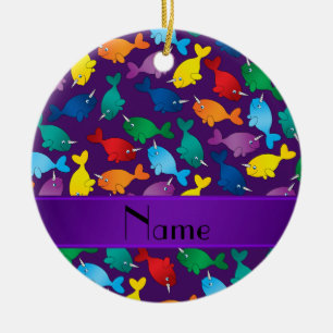 Adorno De Cerámica Narwhals púrpuras conocidos personalizados del