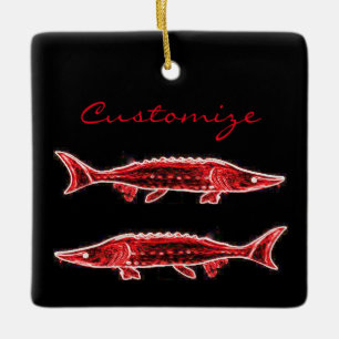 Adorno De Cerámica natación de esturión rojo