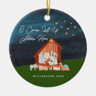 Adorno De Cerámica Natividad acuarela Adore Him Scripture Religioso