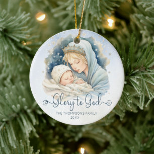 Adorno De Cerámica Natividad acuarela Gloria a Dios Navidades
