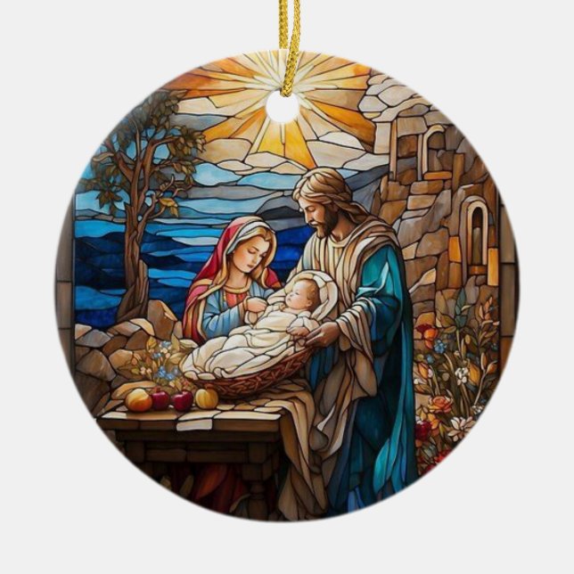 Adorno De Cerámica Natividad Arte de vidrio manchado, nacimiento del  (Frente)