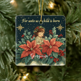 Adorno De Cerámica Natividad bíblica personalizada niño y verso