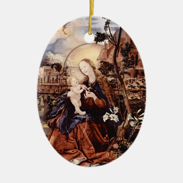 ADORNO DE CERÁMICA NATIVIDAD CON LILLAS BLANCAS - MAGIA DE NAVIDADES (Frente)