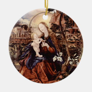 ADORNO DE CERÁMICA NATIVIDAD CON LILLAS BLANCAS - MAGIA DE NAVIDADES