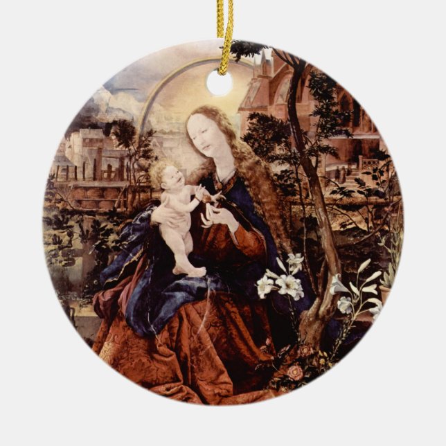 ADORNO DE CERÁMICA NATIVIDAD CON LILLAS BLANCAS - MAGIA DE NAVIDADES (Frente)