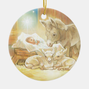 Adorno De Cerámica Natividad de Jesús del bebé con los corderos y e