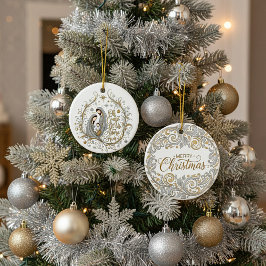 Adorno De Cerámica Natividad de Navidad de plata y oro