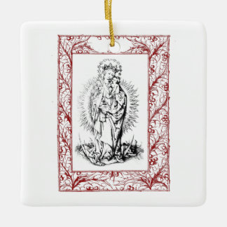 Adorno De Cerámica Natividad de Navidad Madonna y Niño Acebo Cerámica