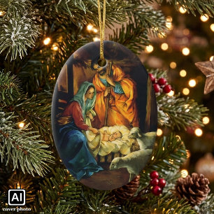 Adorno De Cerámica Natividad de Navidad Vintage, Niño Jesús en el Pes