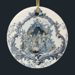 Adorno De Cerámica Natividad de toile francés vintage | Navidad<br><div class="desc">Este antiguo adorno navideño presenta una bella natividad en forma de toile dentro de un antiguo marco francés angustiado.</div>