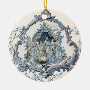 Adorno De Cerámica Natividad de toile francés vintage   Navidad