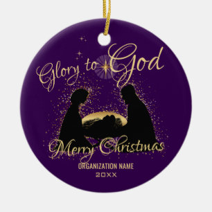 Adorno De Cerámica Natividad Manger Gloria A Dios Familia Púrpura Fot