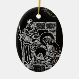 Adorno De Cerámica Natividad negra y dorada