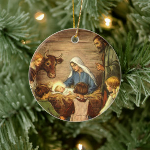 Adorno De Cerámica Natividad vintage con el niño Jesús "No molestar"
