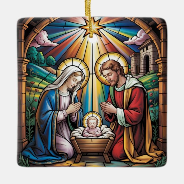 Adorno De Cerámica Nativity Stained Glass Art – Holy Family Christmas (Anverso)