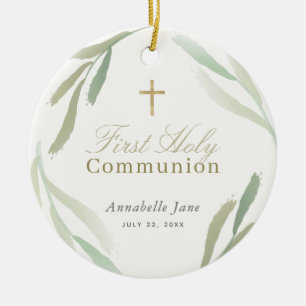 Adorno De Cerámica Natural Green Foliages First Holy Communion