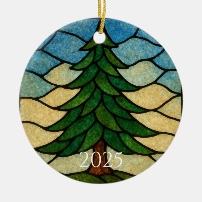 Adorno De Cerámica Nature Stained Glass Pine Tree | Christmas Tree (Frente)