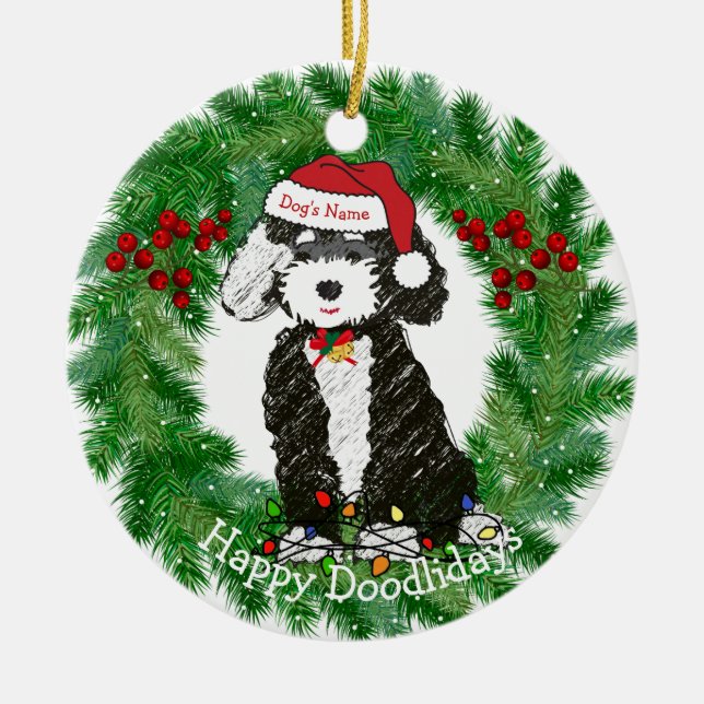 Adorno De Cerámica Naughty Bernedoodle personalizado (Frente)