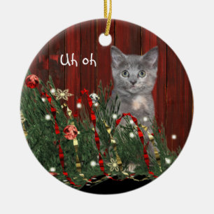Adorno De Cerámica Naughty Christmas kitty