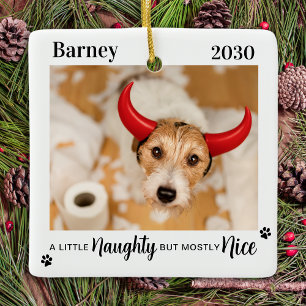 Adorno De Cerámica Naughty Nice Funny Dog Mascota Photo Navidades