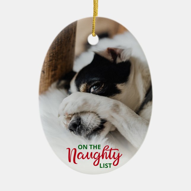 Adorno De Cerámica Naughty Nice List Dog 2 Photo (Frente)