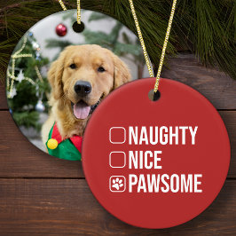 Adorno De Cerámica Naughty Nice Pawsome Navidades List Dog Photo