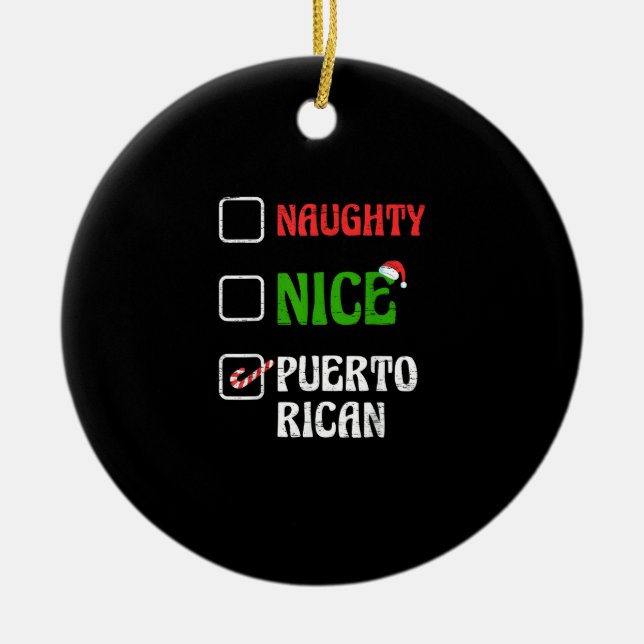 Adorno De Cerámica Naughty Nice Puertorican Santa Holiday Sweet (Frente)