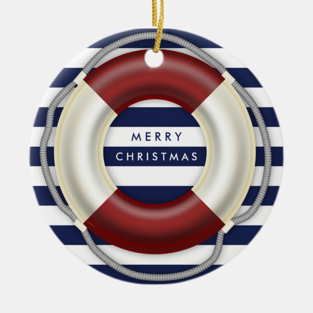 Adorno De Cerámica Nautical Christmas Ornamet Personalized Lifesaver (Frente)