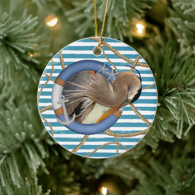 Adorno De Cerámica Náutico, Anclaje de salvavidas, Gran Perón Azul (Árbol)