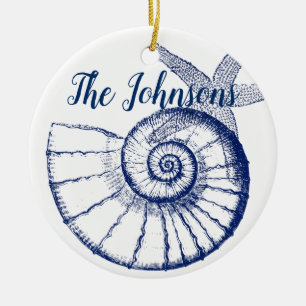 Adorno De Cerámica Nautilus Seashell & Starfish Marine Life Personali