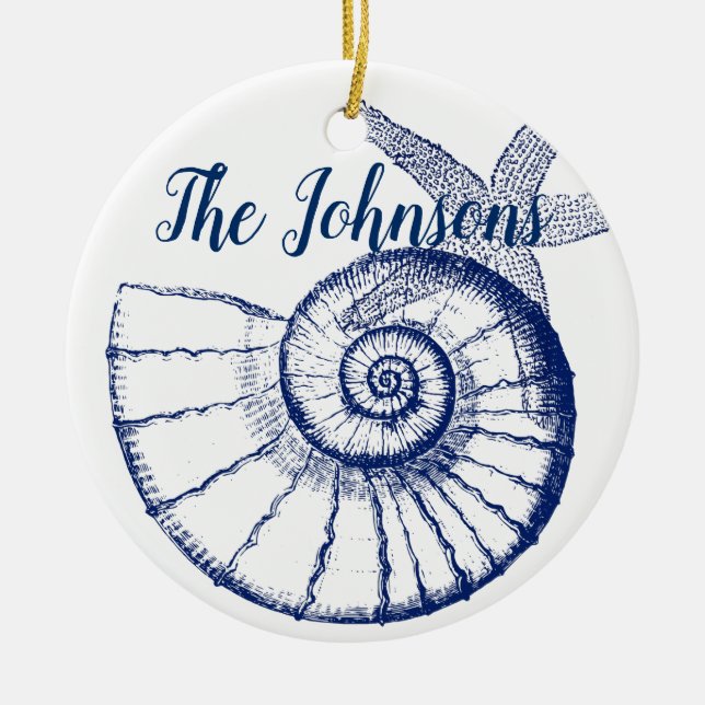 Adorno De Cerámica Nautilus Seashell & Starfish Marine Life Personali (Frente)