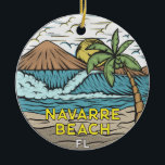 Adorno De Cerámica Navarre Beach Florida Vintage<br><div class="desc">Playa Navarre ilustracion dibujado a mano con montañas y olas oceánicas en el fondo. Perfecto para los amantes de la playa Navarre.</div>