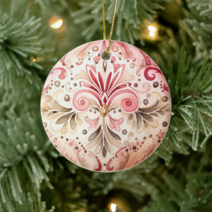 Adorno De Cerámica Navidad Acuarela Bohemio Rosa Verde Vintage