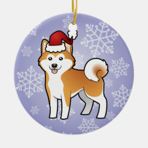 Adorno De Cerámica Navidad Akita Inu/Shiba Inu