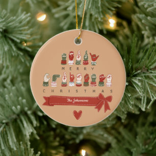 Adorno De Cerámica Navidad Alegre ASL Acogedora Personalizada