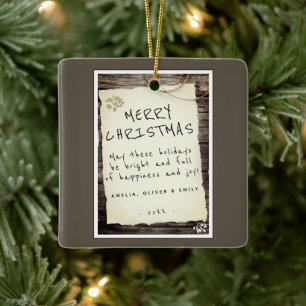 Adorno De Cerámica Navidad alegre letra de papel de madera rústica