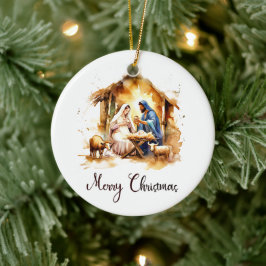 Adorno De Cerámica Navidad Alegre Natividad Acuarela
