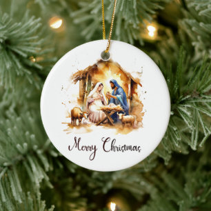 Adorno De Cerámica Navidad Alegre Natividad Acuarela
