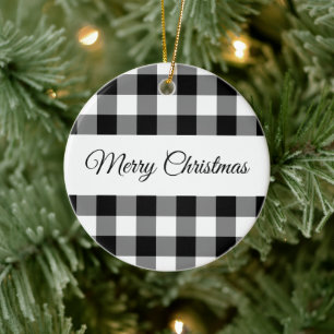 Adorno De Cerámica Navidad Alegre Rústica a Cuadros Negros y Blancos