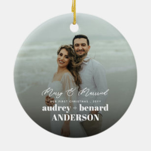 Adorno De Cerámica Navidad Alegre y Casada Foto de Doble Cara