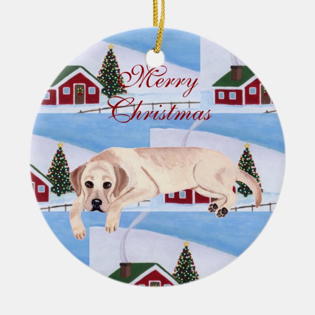 Adorno De Cerámica Navidad amarillo lindo de Labrador (Frente)