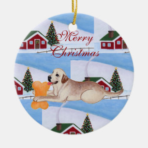Adorno De Cerámica Navidad amarillo personalizado de Labrador