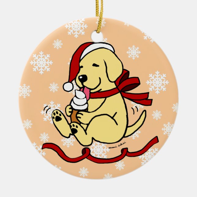 Adorno De Cerámica Navidad amarillo personalizado del dibujo animado (Frente)