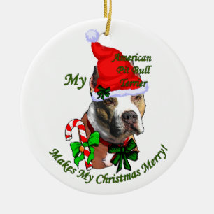 Adorno De Cerámica Navidad americano de Terrier de pitbull