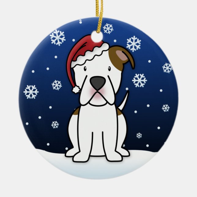 Adorno De Cerámica Navidad americano del bulldog del dibujo animado (Frente)