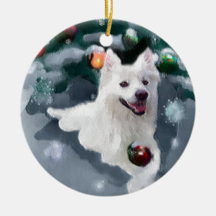 Adorno De Cerámica Navidad americano del perro esquimal