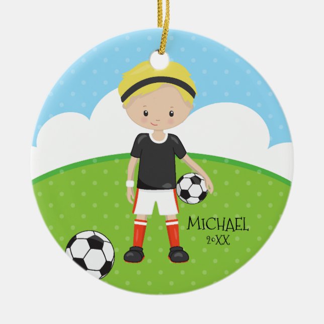 Adorno De Cerámica Navidad anticuado personalizado jugador de fútbol (Frente)